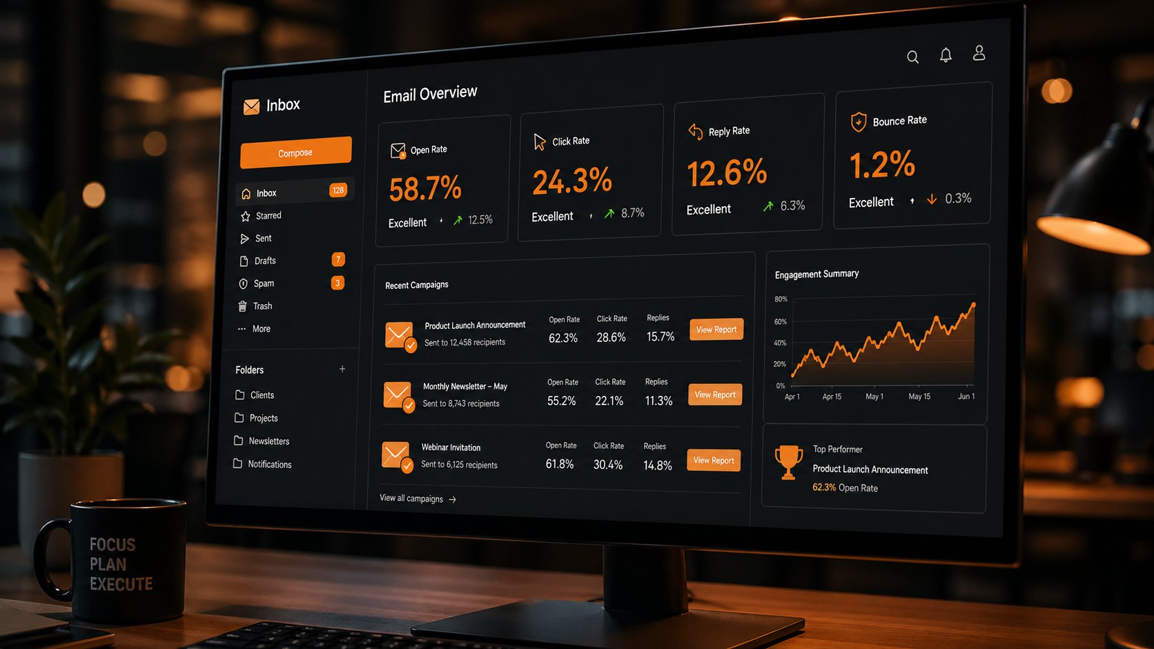 Email marketing dashboard showing open rates and engagement